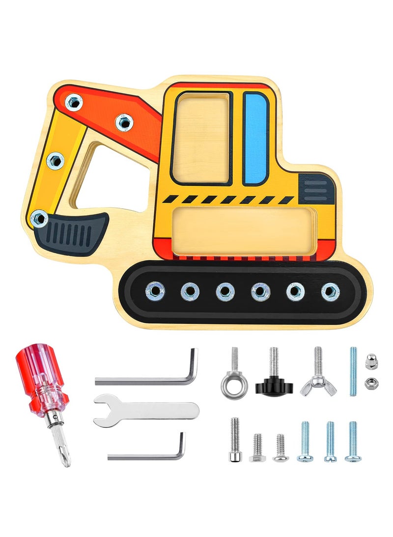Montessori Wooden Toy, Screw Driver Board for Kids Screw Board Pedagogical Skill Toy Educational Toys for 3 4 5 Years Old Kids Fine Motor Skills Toys (Excavator) - Image 1