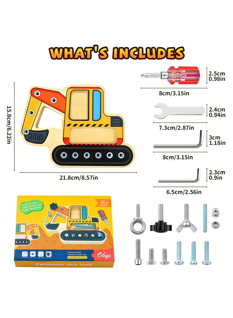 Montessori Wooden Toy, Screw Driver Board for Kids Screw Board Pedagogical Skill Toy Educational Toys for 3 4 5 Years Old Kids Fine Motor Skills Toys (Excavator) - Image 2