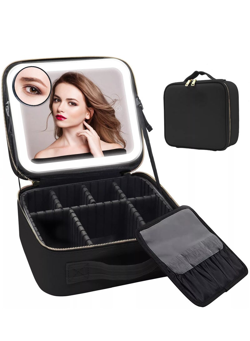 Generic Travel Makeup Bag Cosmetic Organizer Bag with Large Magnetic Removable Lighted Mirror, Makeup Case with Mirror and Lights 3-Color Modes Adjustable Brightness 360° Angle, Makeup Travel Train Case Gift,  - Image 1