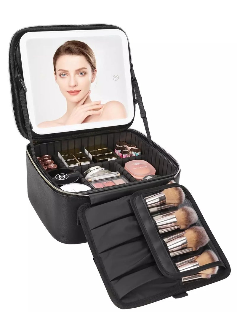 Generic Travel Makeup Bag Cosmetic Organizer Bag with Large Magnetic Removable Lighted Mirror, Makeup Case with Mirror and Lights 3-Color Modes Adjustable Brightness 360° Angle, Makeup Travel Train Case Gift,  - Image 2