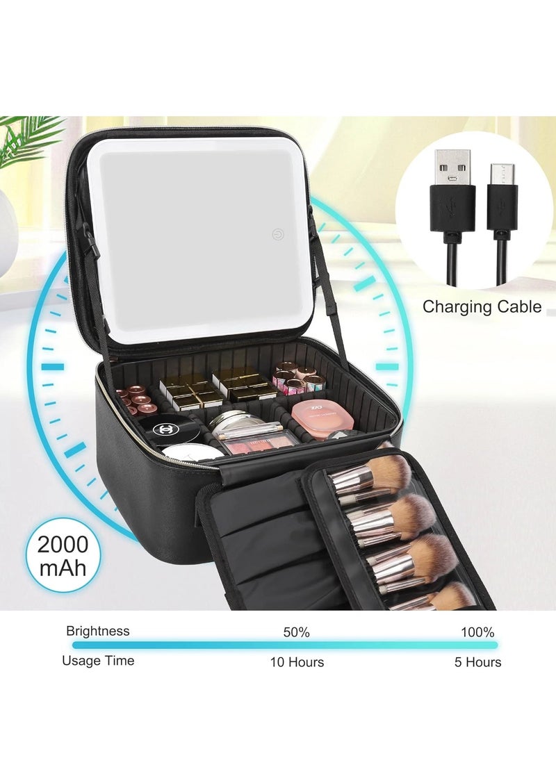 Generic Travel Makeup Bag Cosmetic Organizer Bag with Large Magnetic Removable Lighted Mirror, Makeup Case with Mirror and Lights 3-Color Modes Adjustable Brightness 360° Angle, Makeup Travel Train Case Gift,  - Image 3