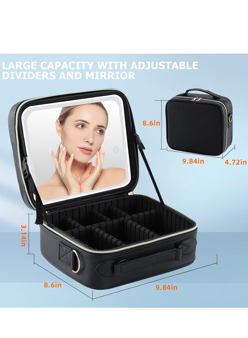 Generic Travel Makeup Bag Cosmetic Organizer Bag with Large Magnetic Removable Lighted Mirror, Makeup Case with Mirror and Lights 3-Color Modes Adjustable Brightness 360° Angle, Makeup Travel Train Case Gift,  - Image 5