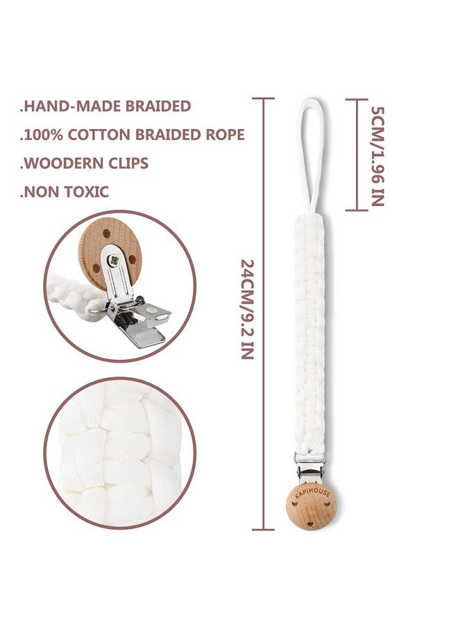 Kapihouse Pacifier Clip for Girl 9.2 Inch Pacifier Leashes woodern Clips Teething Toy with Handmade Braided Cotton Modern Unisex Baby Shower Birthdays Christmas Set (3 Pack Grils) - Image 1