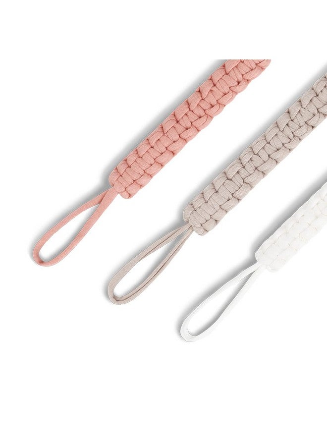 Kapihouse Pacifier Clip for Girl 9.2 Inch Pacifier Leashes woodern Clips Teething Toy with Handmade Braided Cotton Modern Unisex Baby Shower Birthdays Christmas Set (3 Pack Grils) - Image 4