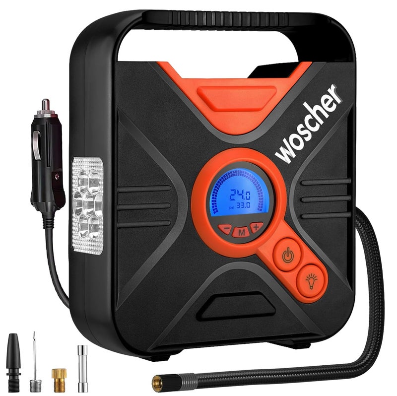 Woscher Pro Power Tyre Inflator for Car and Bike, Air Pump for Car Tyre, 300 PSI 12V Digital Car Inflator with Pressure Gauge, LED/SOS Light | Tyre Inflator Kit | Cycle Pump for Bicycle - Image 1