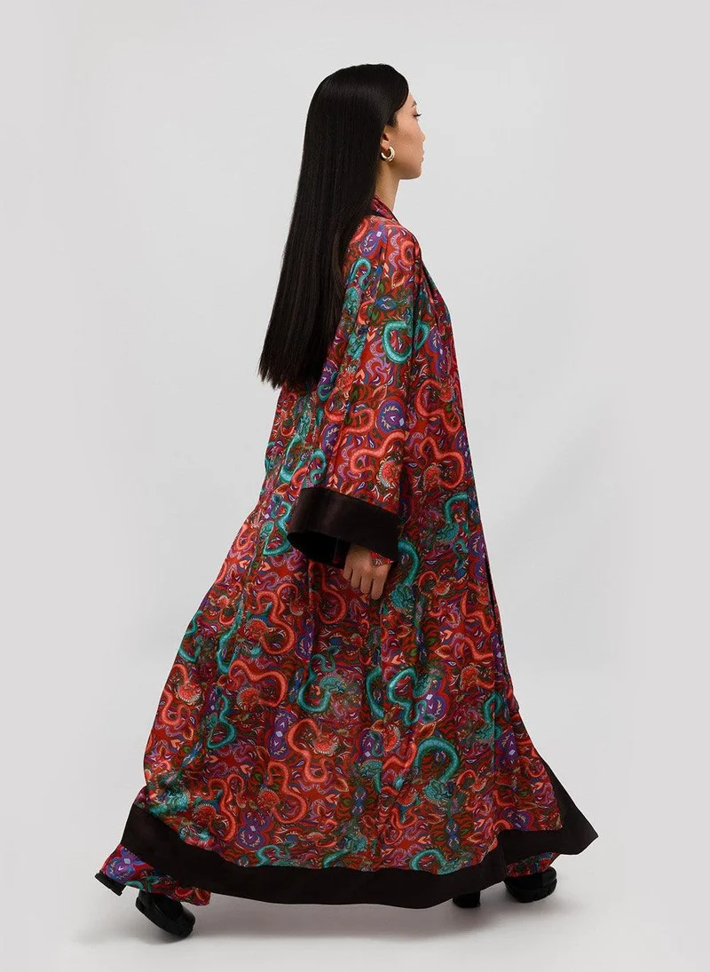 جانارا جونز Chocolate Cuffs Fantasy Satin Abaya Kaftan