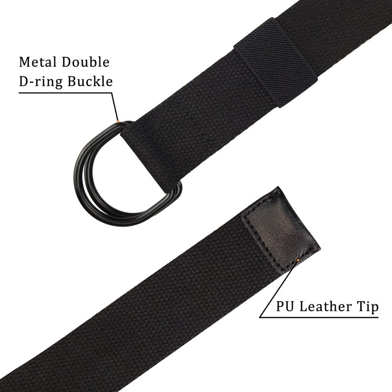 macoking Canvas Belt, Military Web Black Belt Women/Men with Double D Ring Buckle 43" long for waist 31"-35" - Image 2