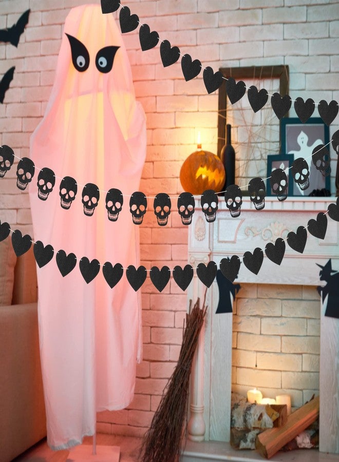 K1tpde 4PCS Gothic Black Heart Skull Garland Banner Kits, Black Felt Heart Banner for Valentines, Skull Garland Backdrop for Gothic Birthday Party Decorations, Halloween Home Decor Party Supplies - Image 3