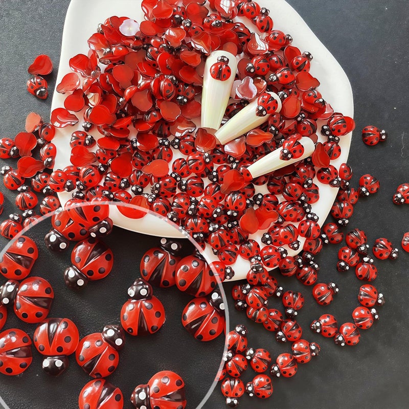 Quezadyl 100Pcs Ladybug Nail Charms Cute Insect Nail Art Charms 3D Resin Nails Rhinestones Small Ladybugs with Open and Closed Wings Nails Gems Summer Nail Jewelry for Women Manicure Decoration DIY Craft - Image 3