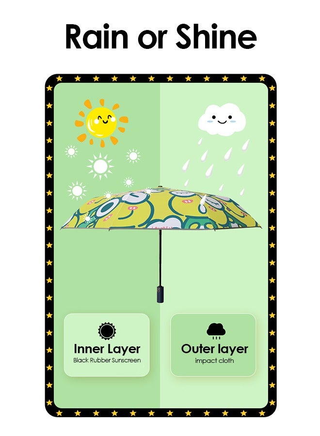 كيلا مظلة ديناصور كرتونية قابلة للطي للأطفال، آمنة ومضادة للارتداد، تفتح وتغلق يدوياً، مقاومة للرياح والمطر، خفيفة الوزن وصغيرة الحجم، مشمسة وممطرة، خضراء - Image 3