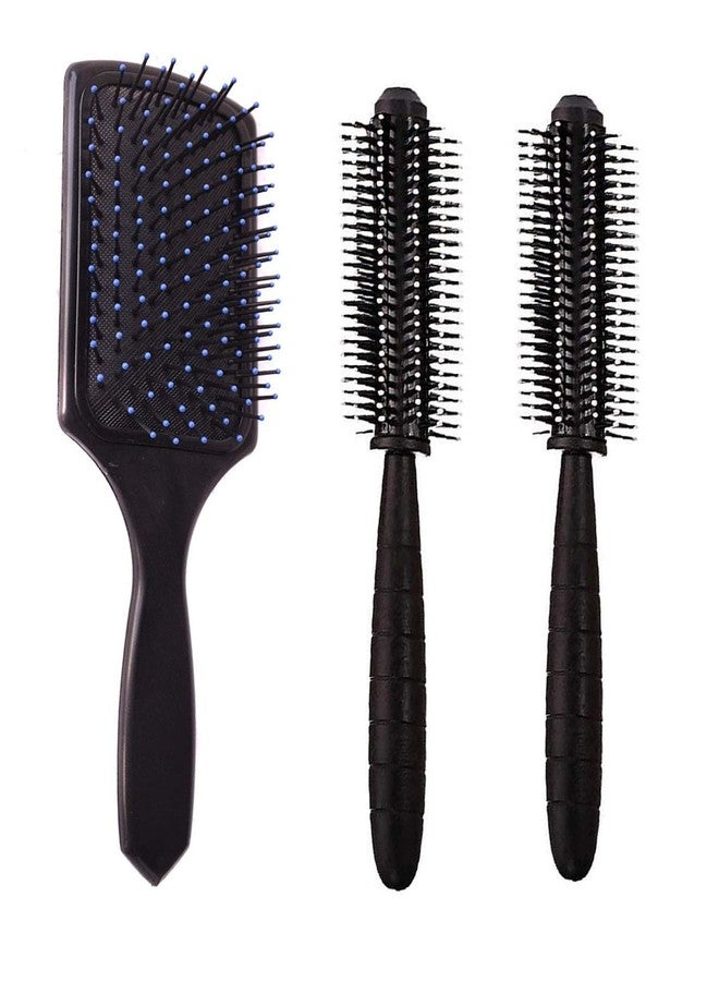 E-DUNIA Professional Smart Look Big Hair Paddle Rectangular Cushion Brush(1) & Hair Brush For Blow Drying Roller Hair Brush (2) [ Pack Of 3 ] - Image 1