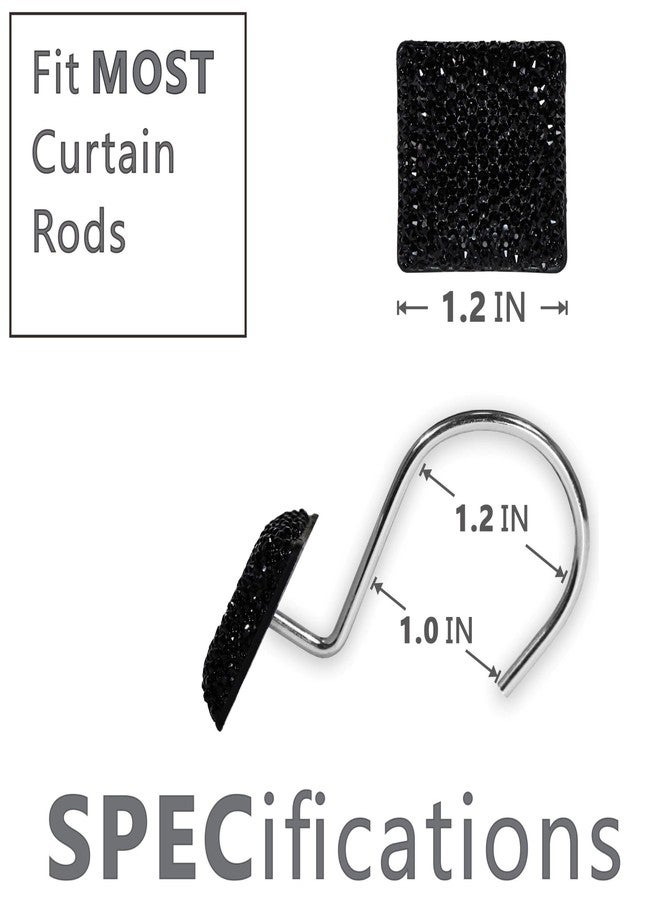 Popkozzi Black Shower Curtain Hooks Rings: Bling Glitter Sparkle Shiny Crystal Diamond Decorative Shower Curtain Rings - Luxury Fancy Glam Square Rhinestones Curtain Hooks & Hangers for Bathroom - Set of 12 - Image 4