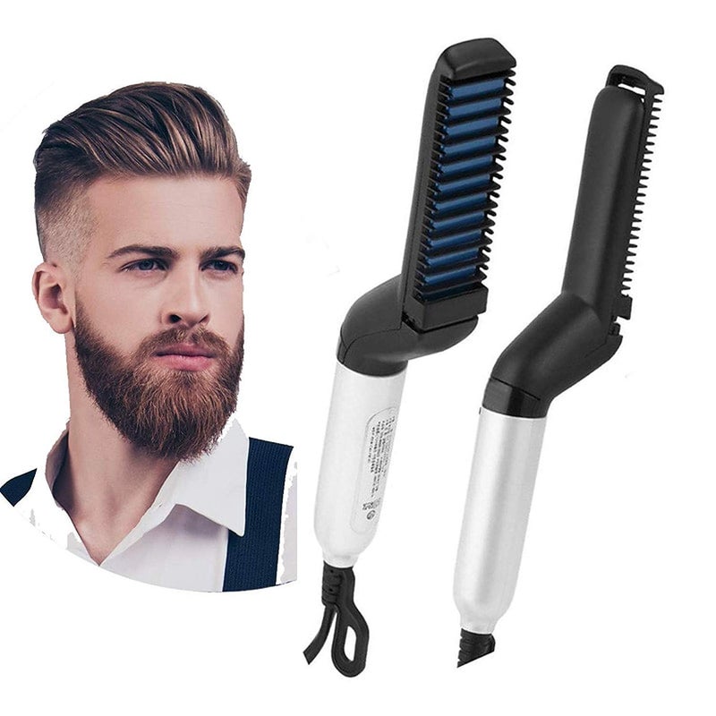 WOLTAX Electric Hair Straightener Brush Men Quick Beard Straightner Styler Massage Comb Hair Straightening Curly Hair Straightening Comb Side Hair Detangling - Image 2
