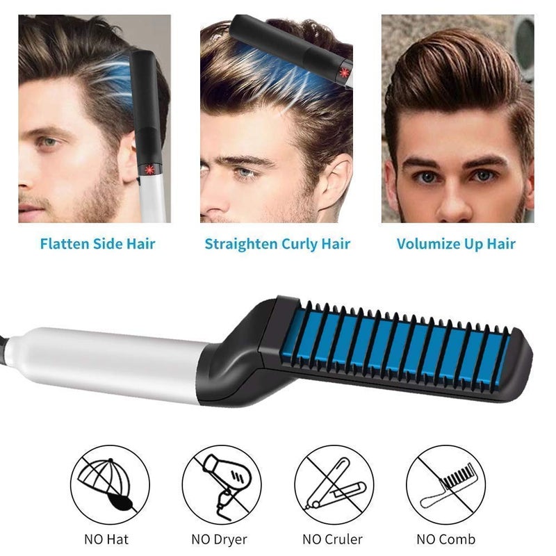 WOLTAX Electric Hair Straightener Brush Men Quick Beard Straightner Styler Massage Comb Hair Straightening Curly Hair Straightening Comb Side Hair Detangling - Image 3