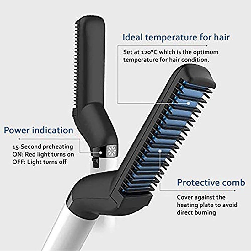 WOLTAX Electric Hair Straightener Brush Men Quick Beard Straightner Styler Massage Comb Hair Straightening Curly Hair Straightening Comb Side Hair Detangling - Image 5