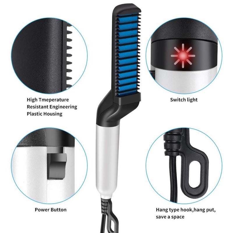 WOLTAX Electric Hair Straightener Brush Men Quick Beard Straightner Styler Massage Comb Hair Straightening Curly Hair Straightening Comb Side Hair Detangling - Image 4