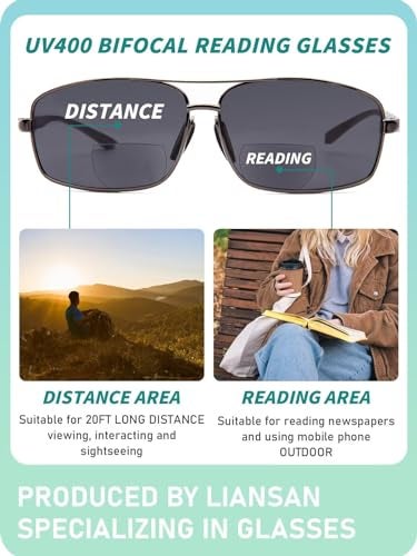 LianSan 2 Packs Premium Metal Bifocal Sunglasses for Men Women Retro Top Clear Sun Readers with UV Protection(Multicolor,2.25x) - Image 5