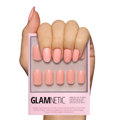 Glamnetic Press On Nails - Peach Coral | Short Round Orange Fake Nails with Glossy Finish, Salon Quality | 15 Sizes - 30 Nail Kit with Glue - Image 1