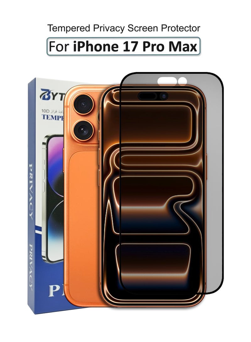 BYTER For Apple iPhone 17 Pro Max Privacy 10D Tempered Glass Screen Protector - Full Edge to Edge Coverage Anti-Spy / Anti-Peeping 9H Hardness - Image 1
