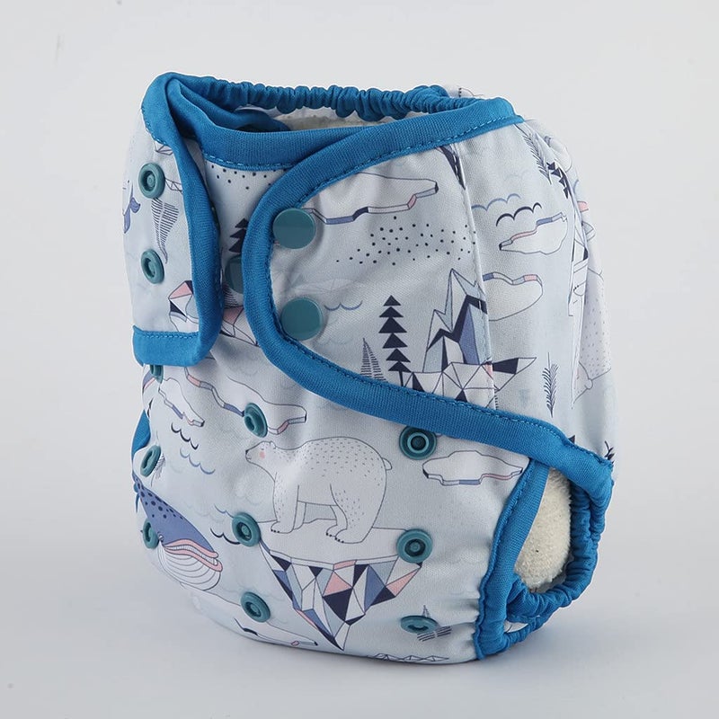 Hibaby One Size Cloth Diaper Cover Snap With Double Gusset (Bear Ice), One Fit All - Image 2
