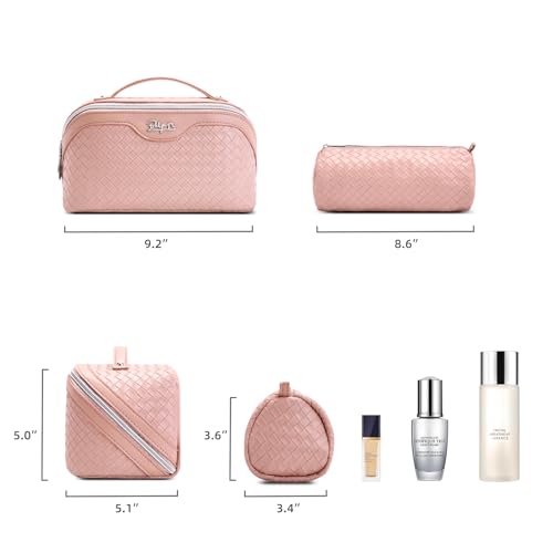 BOYATU Travel Makeup Bag Cosmetic Bags for Women: Large Capacity 3 Pcs Set Make up Bag with Compartments - Waterproof Vegan Leather Toiletry Organizer Bags with Handle (L04 Light Pink) - Image 5