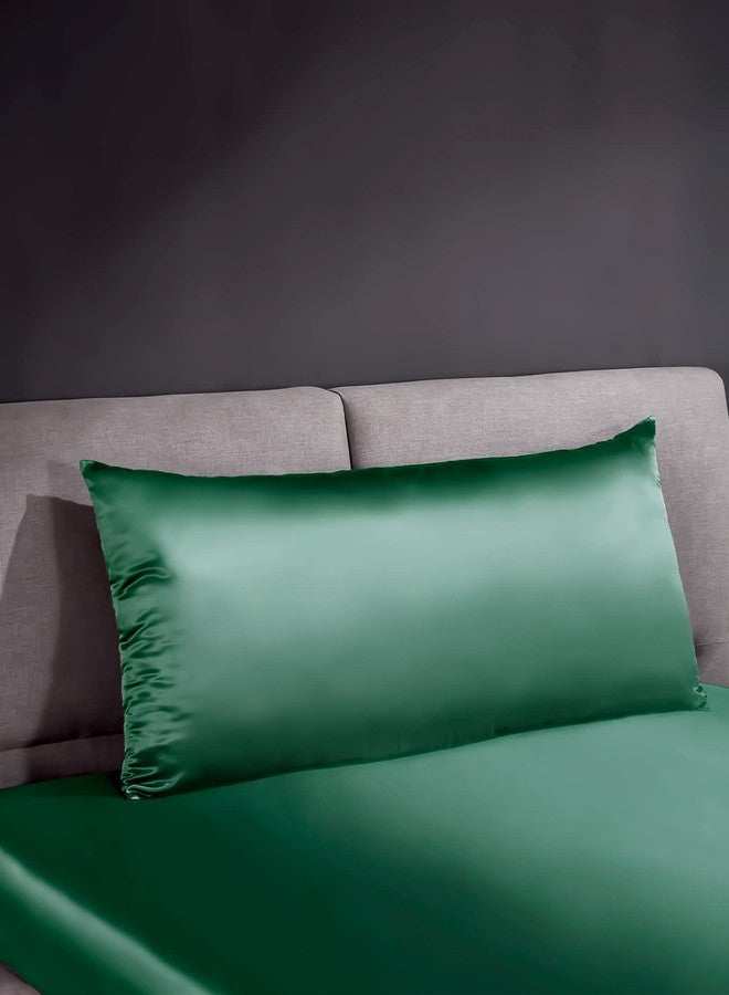 THXSILK 22 Momme Silk Pillowcase for Hair and Skin, Smooth Cooling Pillow Cover with Hidden Zipper, Both Sides Pure Silk, Gift for Women Men 1 pc(20" x 54", Emerald Green - Image 2