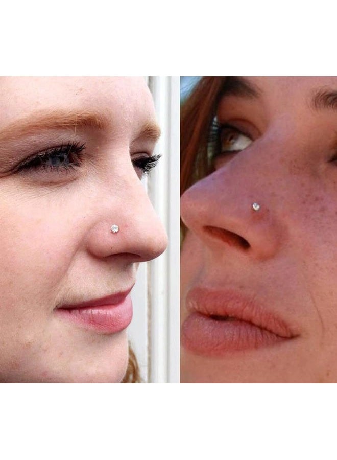 Longita 20g Nose Rings Hoop L Shape Nose Studs Stainless Steel Nose Screw Bone Flat Top Diamond Opal Heart High Nostril Piercing Jewelry Silver Rose Gold Black Pack for Women Men - Image 3