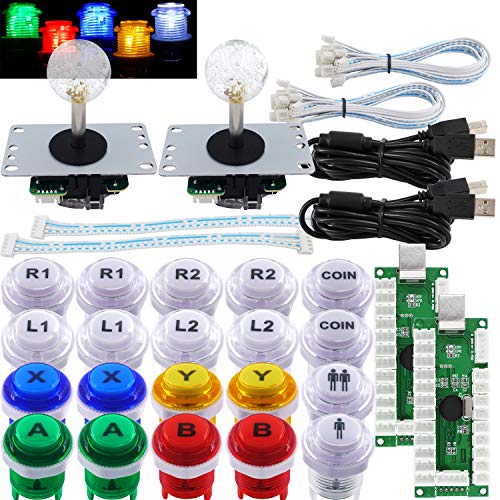 SJ@JX Arcade 2 Player Game Controller Stick DIY Kit LED Buttons with Logo MX Microswitch 8 Way Joystick USB Encoder Cable for PC MAME Raspberry Pi Color Mix - Image 1