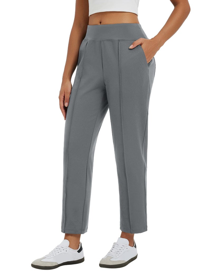 baleaf Womens Travel Pants Stretch Ankle Golf Pants with Pockets Comfy Petite Business Casual Dressy Work Slacks Dark Gray L - Image 1