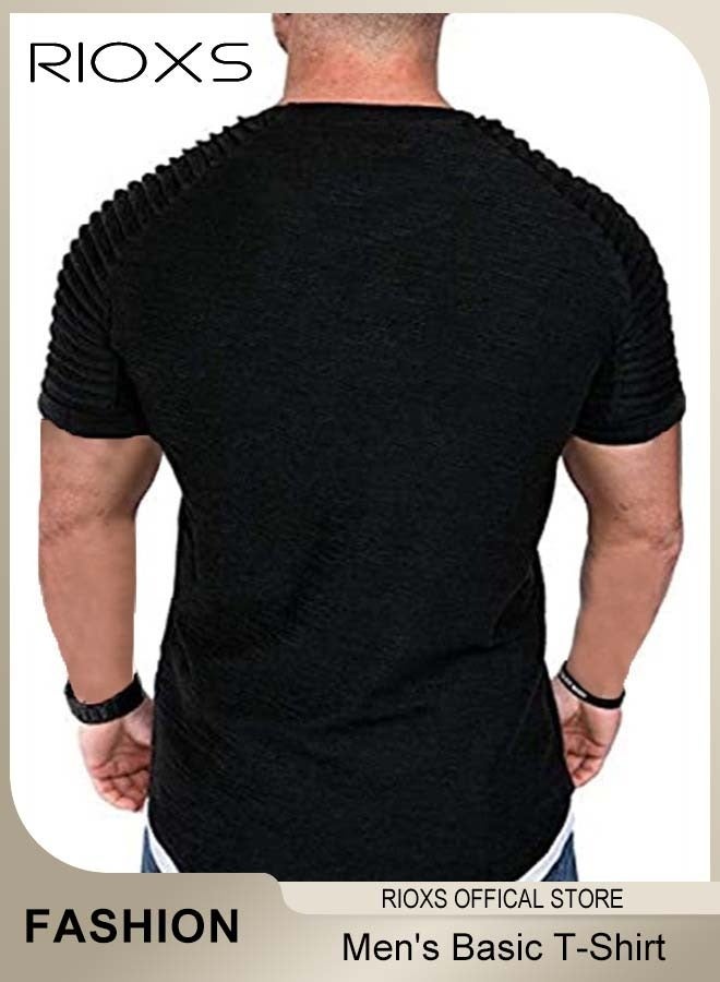 RIOXS Men's T-Shirt, Basic Slim Fit Tops For Men, Casual Short Sleeve Tops, Lightweight Crew Neck T Shirts, Comfy Breathable Athletic T-shirts, Gym Workout Tee Shirts For Men  - Image 3