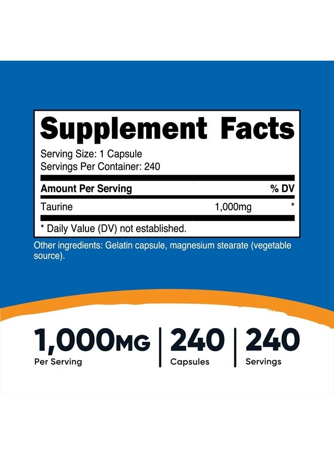 Nutricost Taurine 1000mg Capsules Supplement, 240 Capsules Per Bottle - Image 4