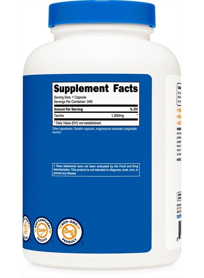 Nutricost Taurine 1000mg Capsules Supplement, 240 Capsules Per Bottle - Image 3
