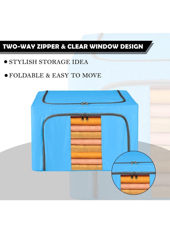Kuber Industries Kuber Industries Pack of 3 Clothes Storage Box | 66 Liter Waterproof Storage Box for Saree-Shirts & Blankets | Underbed Storage Bag | Foldable Parachute Steel Frame Wardrobe Organizer | Sky Blue - Image 5