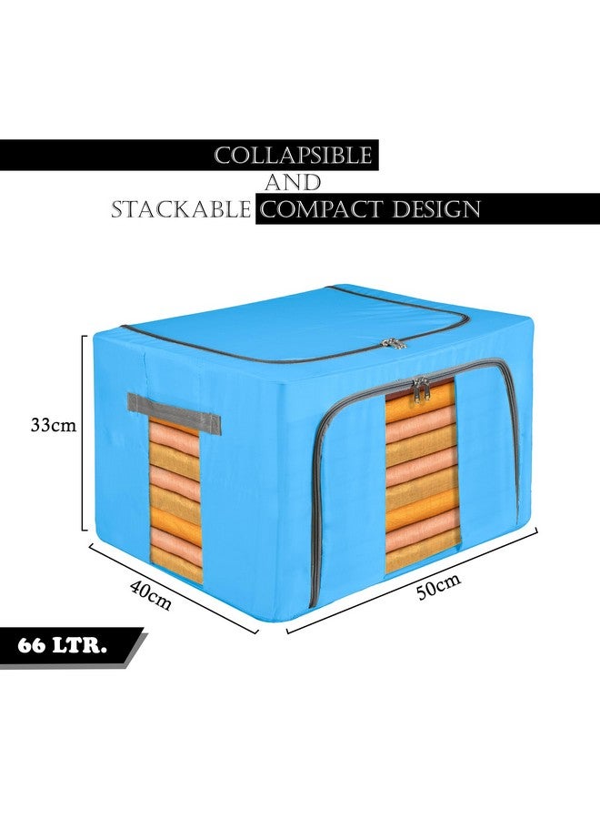 Kuber Industries Kuber Industries Pack of 3 Clothes Storage Box | 66 Liter Waterproof Storage Box for Saree-Shirts & Blankets | Underbed Storage Bag | Foldable Parachute Steel Frame Wardrobe Organizer | Sky Blue - Image 3