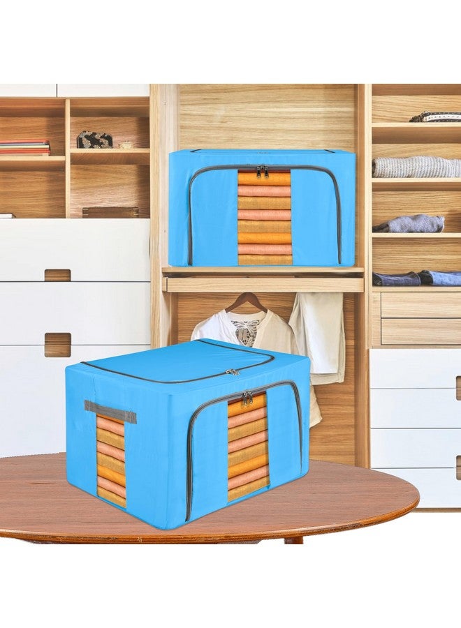 Kuber Industries Kuber Industries Pack of 3 Clothes Storage Box | 66 Liter Waterproof Storage Box for Saree-Shirts & Blankets | Underbed Storage Bag | Foldable Parachute Steel Frame Wardrobe Organizer | Sky Blue - Image 2