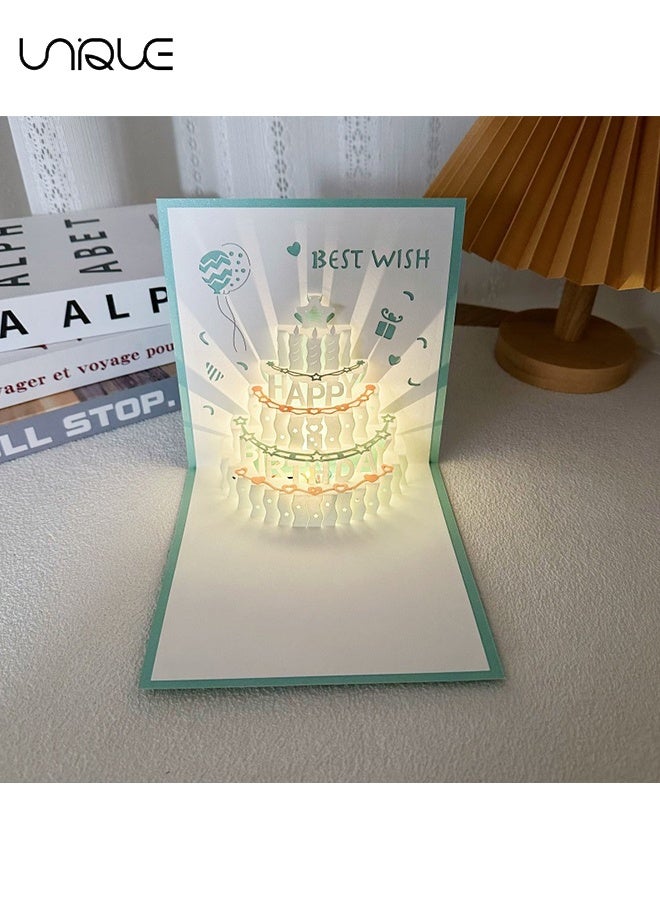 Unique 1Pcs - 3D Birthday Cards - Play Music Warm LED Light Birthday Cake Card - Music Greeting Cards Gift for Women Mom Wife Sister Girl - Image 3