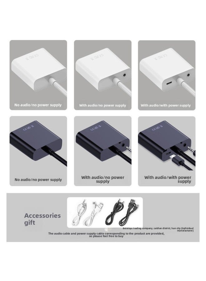 HDMI To VGA HD Conversion Cable HDTV To VGA Adapter Monitor Computer Projector HD /VGA-Colour:Hdmi/vga With Audio White - Image 4