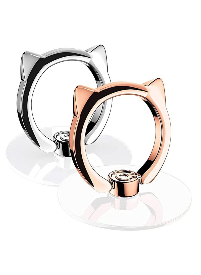 Y&D Transparent Phone Ring Stand Collapsible Hand Grip Knob Loop Universal Holder Cell Finger 360 Degree Rotation (1 Silver + 1 Rose Gold Cat) - Image 1