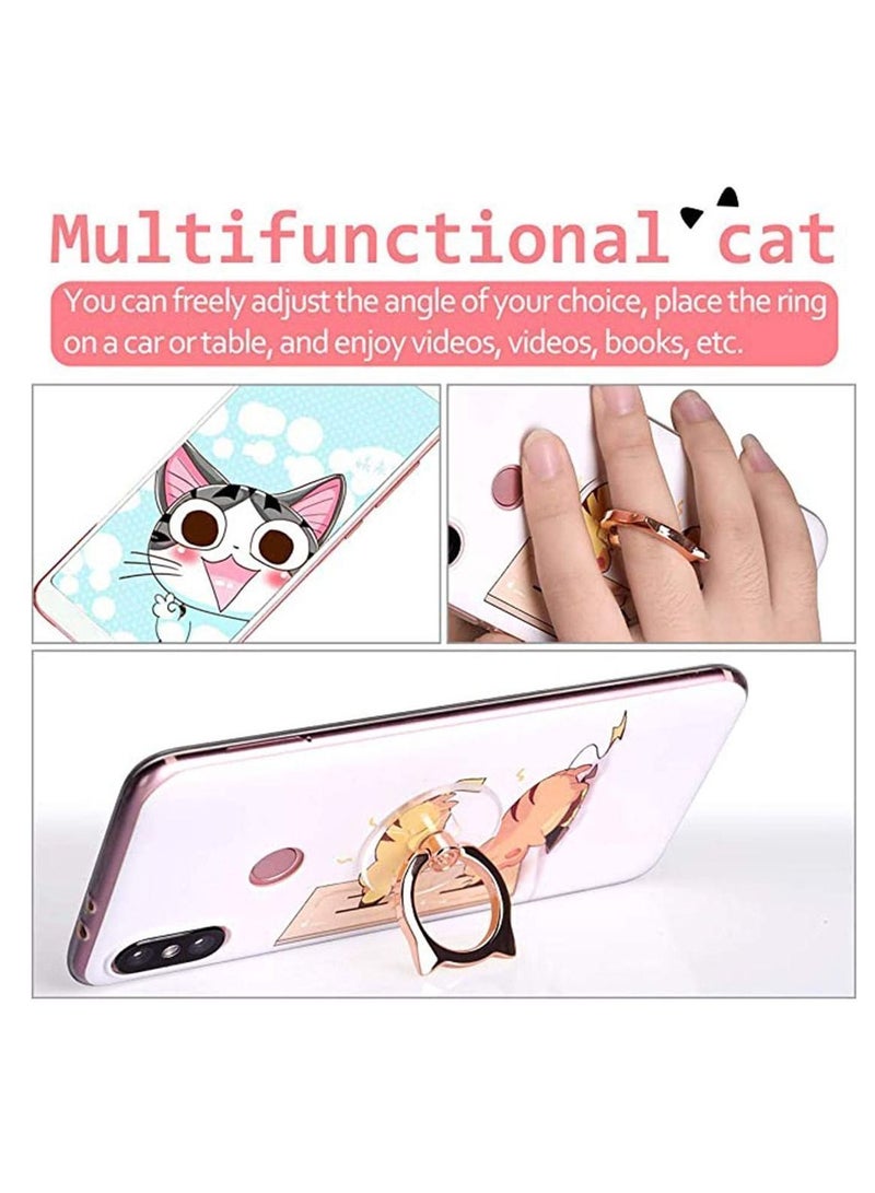 Y&D Transparent Phone Ring Stand Collapsible Hand Grip Knob Loop Universal Holder Cell Finger 360 Degree Rotation (1 Silver + 1 Rose Gold Cat) - Image 2