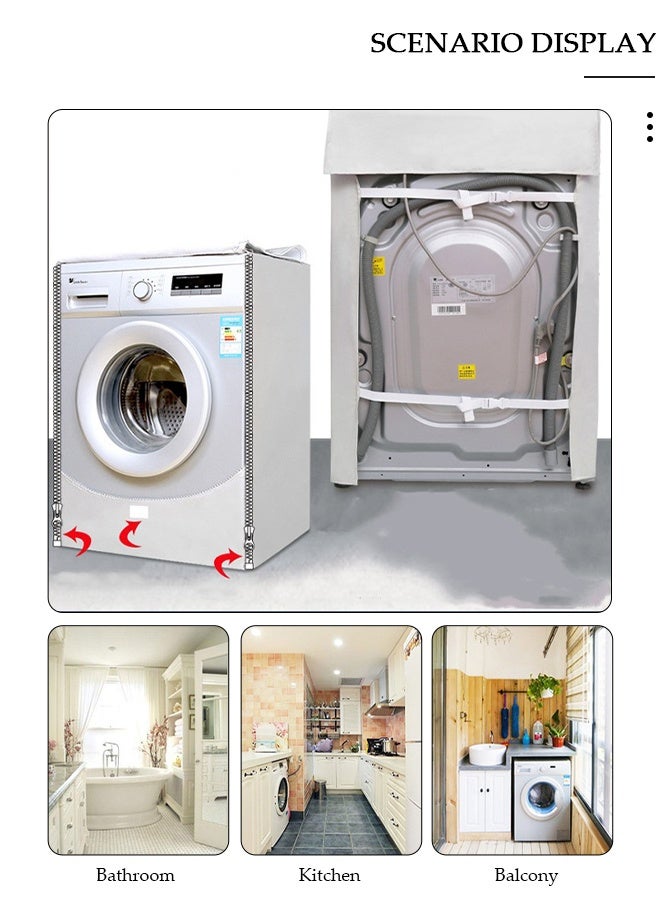 DUNISO Thick Fabric Washing Machine Cover Waterproof Dustproof Sunscreen Durable Washer Cover with Smooth Zipper and Velcro for Laundry Kitchen Home XL - Image 2