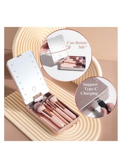 BS Mall BS-MALL Travel Makeup Brush Set Foundation Powder Concealers Eye Shadows Makeup Set with LED light Mirror 14 Pcs Mini Makeup Brushes  - Image 2
