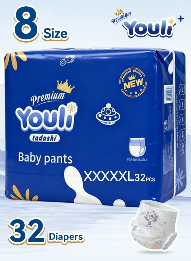 أنت حفاضات أطفال، حفاضات بنطلون الحجم 8، 21+ كجم، تناسب خالي من التسرب بزاوية 360° لحماية من التسرب تصل إلى 100٪، راحة قصوى 32 حفاضة - Image 1