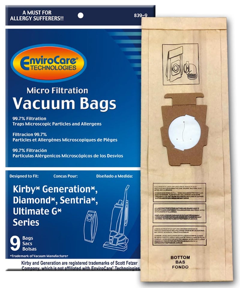 ENVIROCARE EnviroCare Replacement Micro Filtration Vacuum Cleaner Dust Kirby Generation 1,2,3,4,5,6 and Ultimate G 9 Pack, 9 Bags, Brown, 9 Count  - Image 1