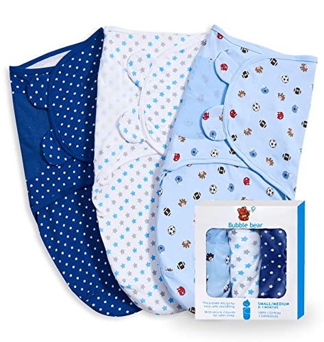 Bubble bear 3 Pack Baby Swaddle 0-3 Months - Infant Adjustable Newborn Swaddles Blanket Baby Girl Boy, Swaddling Wrap Blanket Sleep Sack for Newborn-Blue - Image 1