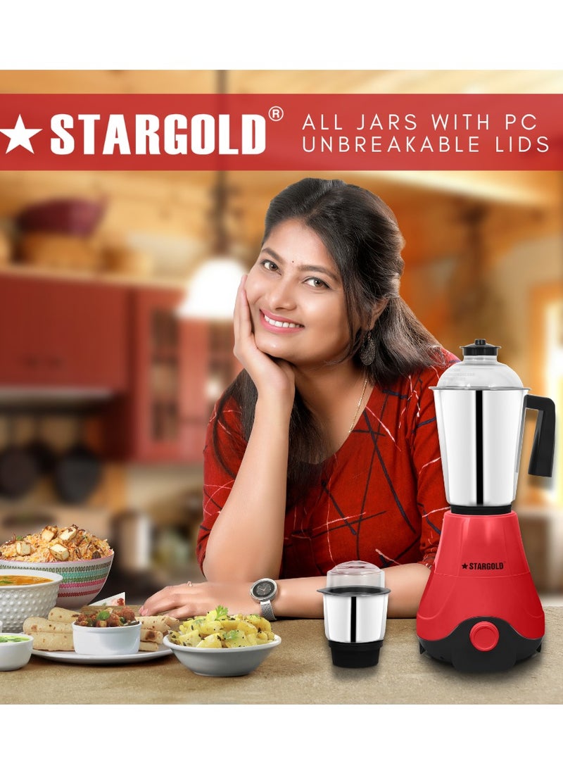 ستارجولد مطحنة خلاط 2 في 1 بقوة 600 وات، محرك نحاسي قوي، مع 3 وعاء وشفرات من الفولاذ المقاوم للصدأ سعة 1.2 لتر - Image 2