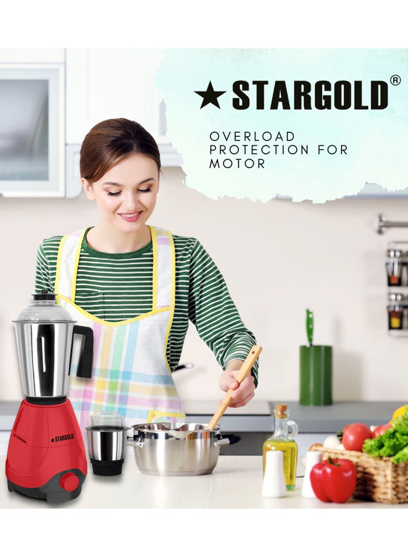 ستارجولد مطحنة خلاط 2 في 1 بقوة 600 وات، محرك نحاسي قوي، مع 3 وعاء وشفرات من الفولاذ المقاوم للصدأ سعة 1.2 لتر - Image 4
