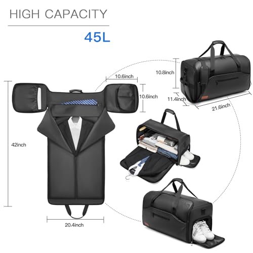Moulyan Garment Bags for Travel,45L Carry on Convertible Garment Duffle bag for Men Women - 3 in 1 Hanging Suit Travel Bag with Shoulder Strap - Image 2