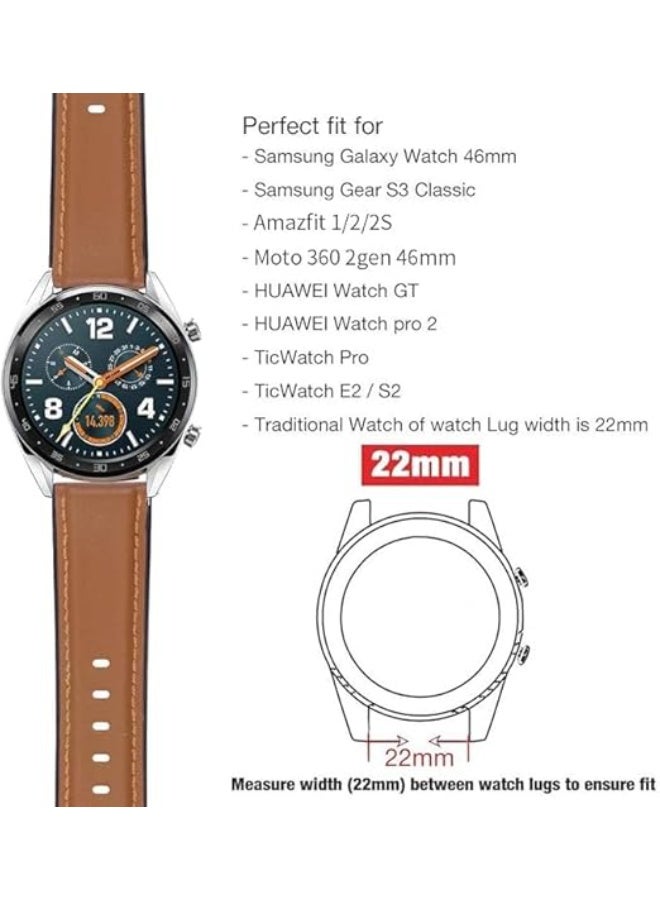 22mm Genuine Leather Replacement Watch Band Compatible with Samsung Watch, Huawei Watch 3, Gear S3, Huawei Watch 3/3 Pro/GT2 (46mm)/GT2 Pro/GT2e - Brown - Image 4