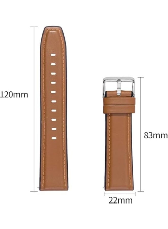 22mm Genuine Leather Replacement Watch Band Compatible with Samsung Watch, Huawei Watch 3, Gear S3, Huawei Watch 3/3 Pro/GT2 (46mm)/GT2 Pro/GT2e - Brown - Image 2