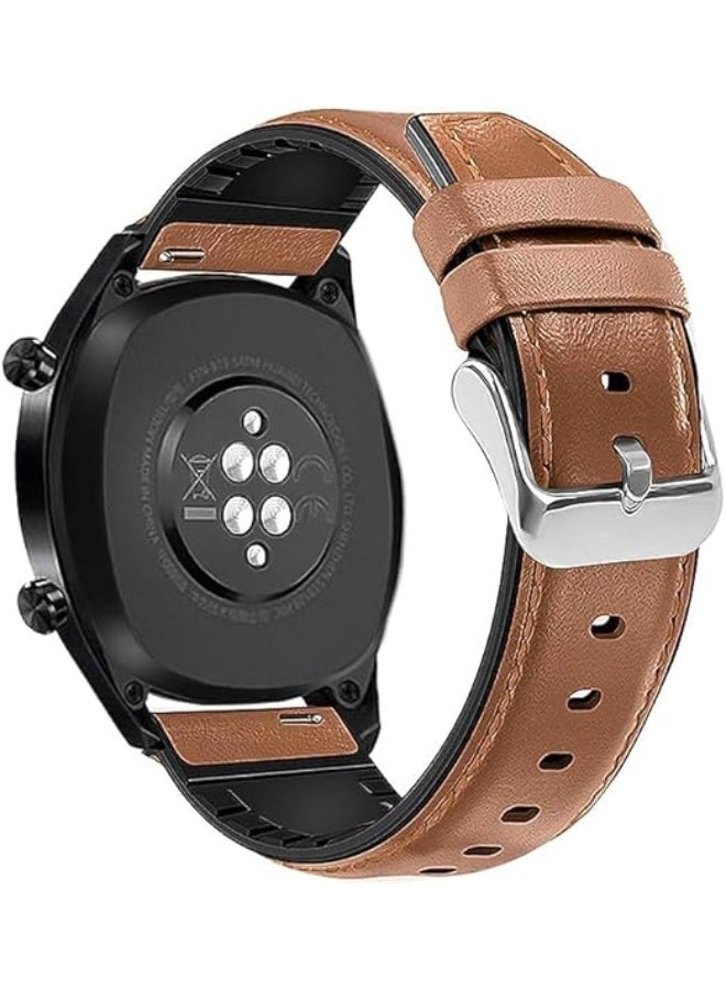 22mm Genuine Leather Replacement Watch Band Compatible with Samsung Watch, Huawei Watch 3, Gear S3, Huawei Watch 3/3 Pro/GT2 (46mm)/GT2 Pro/GT2e - Brown - Image 1